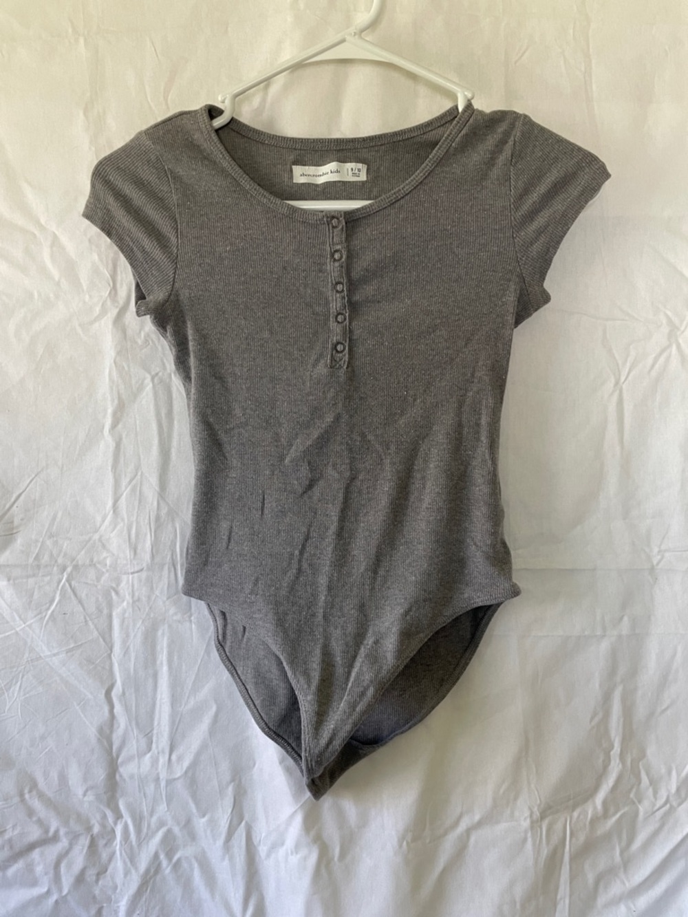 abercrombie kids Gray Ribbed Henley One-Piece Bodysuit